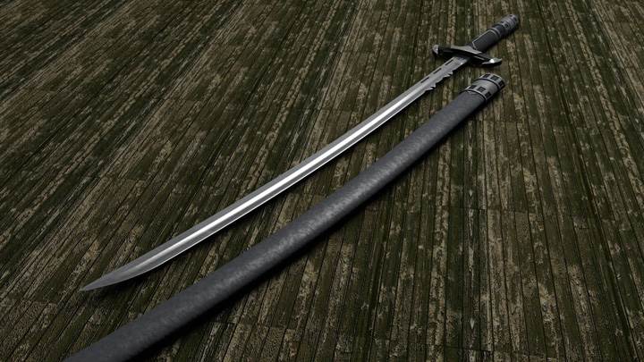 3d Sword With Cover On Wooden Deck